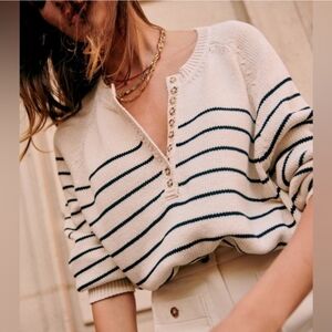 Sezane Leontine Jumper - Ecru And Navy - Medium